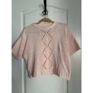 Vintage Handmade Boutique Pink Cropped Knit Sweater Cable Cottagecore Boho M